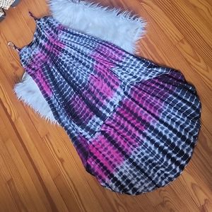 Say What? Pink and Black Tie Die Large High Low Spaghetti Strap Dress